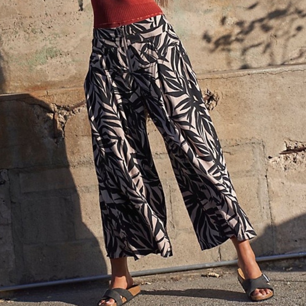 Free People Golden Daze Tropical Print Wide Leg Rayon Pants
